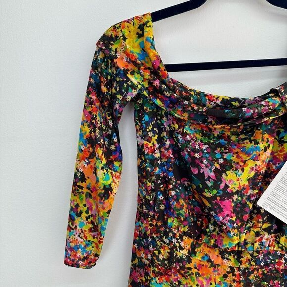 SALONI Women’s Tricia One Shoulder Multicolor Floral Crepe Mini Dress - Picture 7 of 11